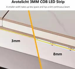 COB LED стрічка 24V Холодний білий 6000K 2m, Arote LED стрічка 3 мм шириною димоване світло високої щільності DIY 384LEDs/м - мініатюра 5