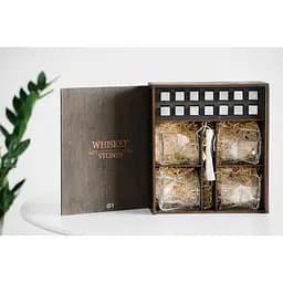 Подарунковий набір Whiskey Stones камені для віскі у дерев'яному пеналі №4 - 4 склянки Bormioli Rocco Cassiopea + щипці + мішечок - мініатюра 2