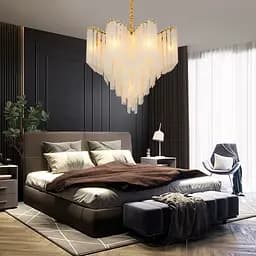 Вишукана латунна люстра із матовими скляними підвісками Ø 80 см | Арт. MJ 280-800 GD+WT | Line F