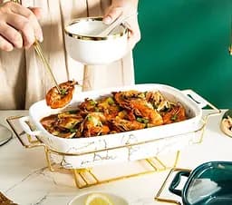 Набір з 3-х мармітів керамічних прямокутних Kitchen з кришкамискла Біло Золотий - мініатюра 10