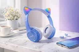 Бездротові навушники з котячими вушками та LED-підсвічуванням Cat Ear Y47 LED, Bluetooth навушники з мікрофоном Синій