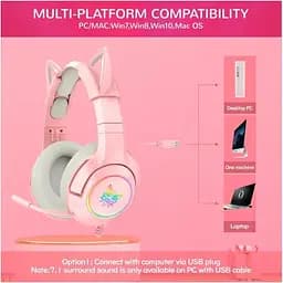 Навушники Onikuma Gaming Cat Ear K9 7.1 з вушками рожевого кота з підсвічуванням - мініатюра 4