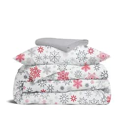 Дитяча постільна білизна фланель Cosas SNOWFLAKES CS13 110х140см (Flannel_SnowflakesGrayRedWhite_El80-38Shadow_140)
