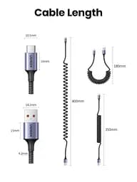 Кабель UGREEN US554 USB to Type-C PD QC 4.0/3.0 100W/6A for Huawei P60/ Mate 60 Pro and Xiaomi Supercharge 2M Space Gray - мініатюра 8