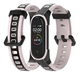 Ремінець для фітнес-браслета MiJobs для Xiaomi Mi Band 5, 6, 7 Sport 2 блідо рожевий з чорним - мініатюра 2