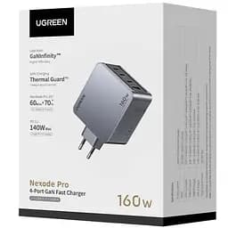 Зарядний пристрій 4xUSB 160W (3xUSB-C + USB-A) GaN + Type-C cable 100W сірий X763 Nexode Pro Ugreen - мініатюра 3