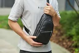 Чоловіча нагрудна сумка бананка зі шкіри на плечі 31х17х9 Tiding Bag 79906 чорна 17 см - мініатюра 3