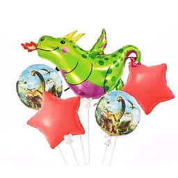 Фольгированный шарик JS Balloon фигура "Дракон" 5 шт наполнение воздухом или гелием для тематических вечеринок Разноцветный