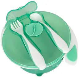 Тарелка на присоске Mega Zayka с ложкой и вилкой 350 мл MGZ-0109 (Mint)