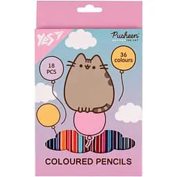 Карандаши цветные Yes Pusheen. Balloons двухсторонние 18 шт. 36 цветов (290751)