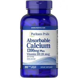 Вітаміни та мінерали Puritan's Pride Absorbable Calcium 1200 mg plus Vitamin D 25 mcg, 200 капсул
