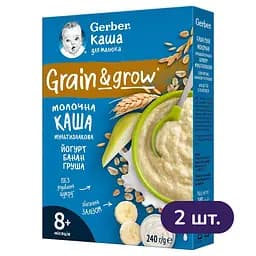 Молочна каша Gerber Мультизлакова з йогуртом, бананом і грушею 480 г (2 шт. х 240 г)