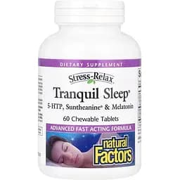 Комплекс для сну Natural Factors Stress-Relax Tranquil Sleep, 60 жувальних таблеток з мелатоніном