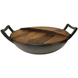 Вок казан Grilli чавунний 35.5x10 см з дерев'яною кришкою (9637) - мініатюра 3