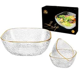 Набір салатників S&T 7 шт. квадрат прозорий золотий кант (9290-1)
