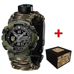 Чоловічий наручний годинник 005 Тризуб золото Camo Green Паракордовий ремінець Camo Green Awarder acs0031994