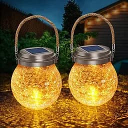 Декоративна кришталева скляна LED куля для тераси / Садовий ліхтар на сонячній батареї garden light jar - мініатюра 2