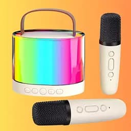 Дитяче караоке з 2ма мікрофонами K12 зі зміною голосу Bluetooth колонка з RGB підсвічуванням - мініатюра 2