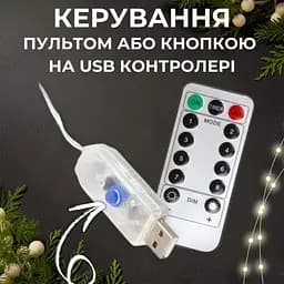 Світлодіодна гірлянда штора роса Niki Light штора від USB 8 режимів гірлянда завіса з Пультом 15 ліній 300 лед 2x2м Теплий білий - мініатюра 3