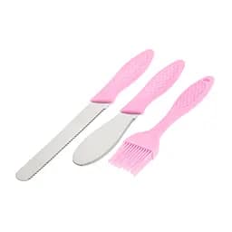 Кондитерский набор из трех предметов: нож с зубчатым лезвием, лопатка и кисточка силиконовая, Kitchen Master Розовый 86846