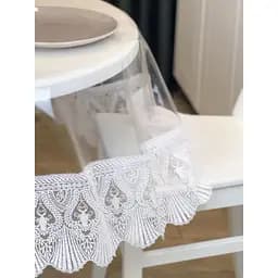 Силиконовая скатерть с белым кружевом Ришелье 15см 340х150 см