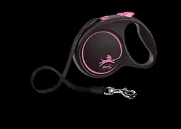 Повідець-рулетка Flexi Black Design M, стрічка 5 м, для собак до 25 кг, чорний з рожевим (FU22T5.251.S CP)