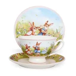 Чашка порцелянова для чаю Rabbit Family 200 мл HP-7323-9 біла з блюдцем чашка чайна подарункова Yiwu HP-7323-9 - мініатюра 2