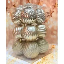 Набір ялинкових іграшок Рельєф пластикових круглих 12 шт 8 см Шампань