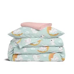 Дитяча постільна білизна в ліжечко SOFT BUNNY CS3, м'ята (BunnyMoonOrangeMint_40Rose_140)