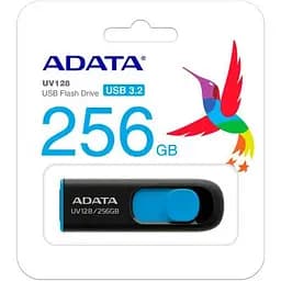 USB флеш накопичувач ADATA 256GB UV128 Black/Blue USB 3.2 (AUV128-256G-RBE) - мініатюра 4