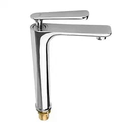 F1052-55(H52) Змішувач для умивальника високий литий гусак латунний корпус гайка Ø35 Frap 1/10 Хром