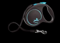 Повідець-рулетка Flexi Black Design L, стрічка 5 м, для собак до 50 кг, чорний з блакитним (FU32T5.251.S CHBL)