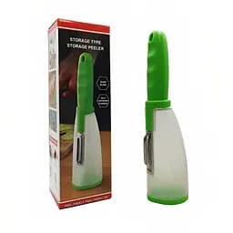 Овочечистка з контейнером ніж економка для тонкого чищення овочів та фруктів, Kitchen Master Зелений 84555