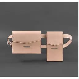 Набір жіночих рожевих шкіряних сумок Mini поясна / кроссбоді