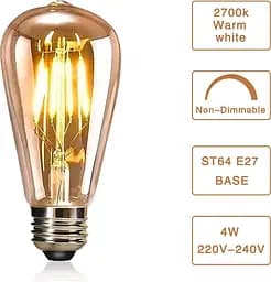 Світлодіодна лампа YOUDIAN Edison, вінтажна лампочка, світлодіодні лампи 4W E27 2700K ST64, світлодіодні лампи з ниток - мініатюра 3