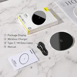 Бездротове зарядне Baseus Simple Wireless Charger 15 W (WXJK-B01) чорне - мініатюра 7