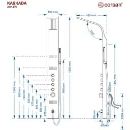 Душова панель Corsan Kaskada silver з виливом та термостатом A014TSLW, Сірий - мініатюра 3