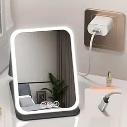 Дзеркало для макіяжу Lighted makeup mirror з LED-підсвічуванням, складне, сенсорне керування, Type-C, з регулюванням яскравості - мініатюра 3