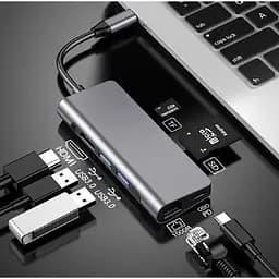 USB-хаб Prologix 7-in-1 Type-C to HDMI+2xUSB3.0+PD+Lan+TF+SD [PR-WUC-105B] [77281] - мініатюра 6