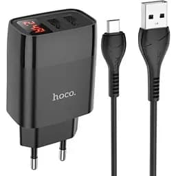 Зарядний адаптер з дисплеєм Hoco C86A Illustrious 2 порти + кабель мікросб чорний