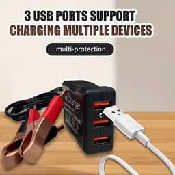Адаптер живлення 12V/24V на 5V з 3 USB-портами та затискачами для акумулятора для аварійної зарядки телефонів. - мініатюра 5