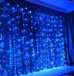 Гірлянда штора Водоспад 720 led 3х3м (прозорий провід, 15 ниток) Синій - мініатюра 7