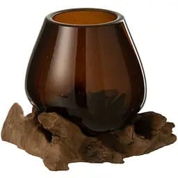 Ваза J-line манго скляна фігурна коричнева на дереві 13х17 см (42342)
