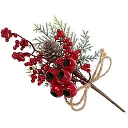 Ветка для декора 28 см Искусственные материалы для декора и флористики с глянцевыми ягодами и шишкой Красный