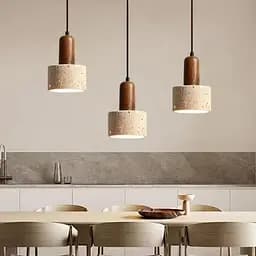 Світильник із підвісним травертиновим корпусом та дерев'яною фурнітурою Ø12х18 см Line F ST001-120
