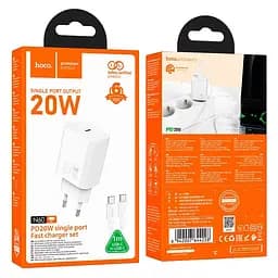 Адаптер мережевий HOCO gentle single port charger N60 (Type-C to Type-C Set) |1Type-C, 20W/3A, PD/QC| - мініатюра 2