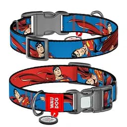 Ошейник для собак нейлоновый Waudog Nylon с QR-паспортом "Сила Супермена" пластиковый фастекс M Ш 20 мм Дл 28-40 см