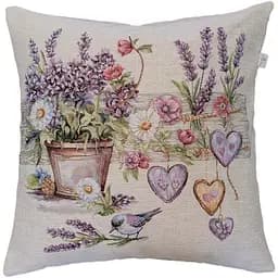 Наволочка гобеленовая Прованс Лавандовый сад Птичка в цветах 45х45 см (44304)