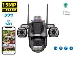 Вулична WiFi IPкамера Besder P17  ICSEE  15Мп  чорна 3 незалежних об'єктиви поворотні 