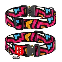 Ошейник для собак нейлоновый Waudog Nylon с QR-паспортом "Граффити" металлическая пряжка-фастекс XXL Ш 35 мм Д 46-70 см